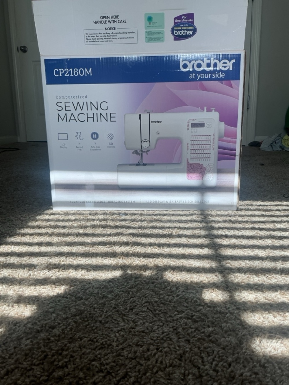 Brother CP2160M Sewing Machine Box with White and Purple Accents